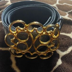 Vintage Grey Snakeskin Belt with Gold tone Filigree Buckle